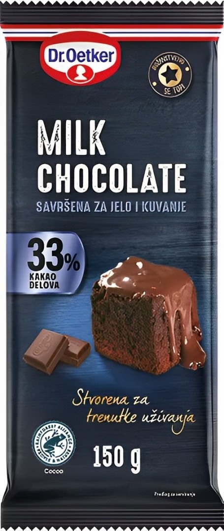 Čokolada za kuvanje i jelo DR. OETKER Mlečna 33% kakao delova 150g