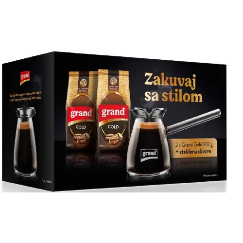 Domaća kafa GRAND gold 2x200g + staklena džezva