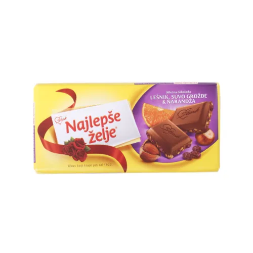 Čokolada NAJLEPŠE ŽELJE lešnik.naran.suv.grož. 90g