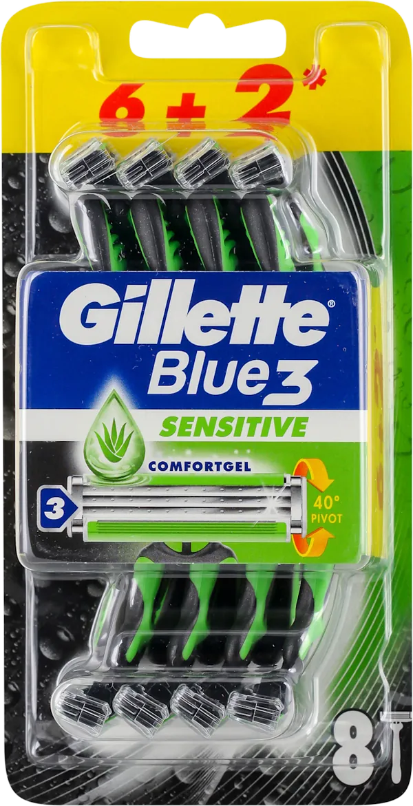 Brijač za muškarce GILLETTE Blue3 SENSITIVE - brijač 6+2 gratis, 8 kom