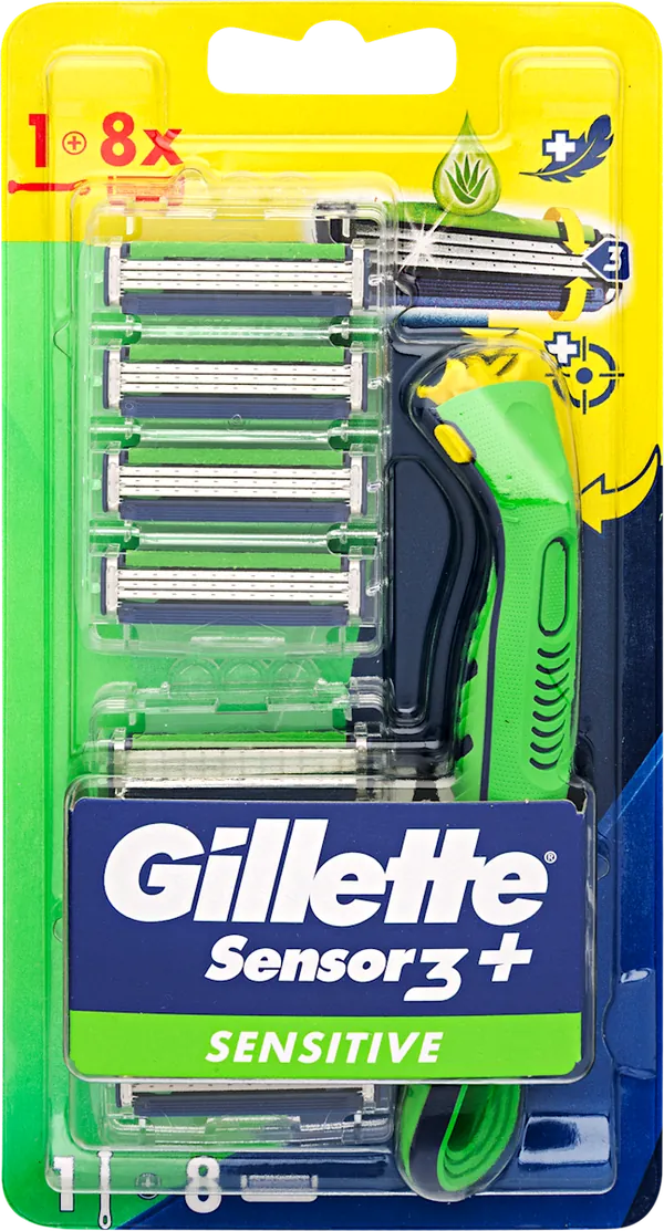 Brijač za muškarce GILLETTE Sensor3+ SENSITIVE drška brijač a + 8 glava za Brijač za muškarce , 1 kom