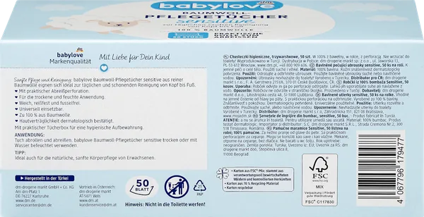 Pamučne maramice BABYLOVE sensitie 100% 50kom