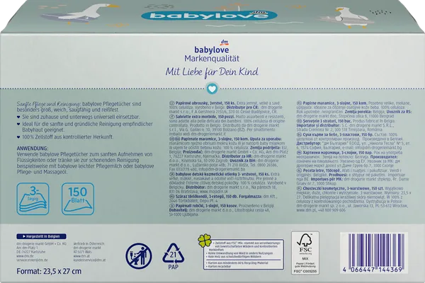 Papirne maramice BABYLOVE kutija 150kom (više vrsta)